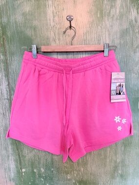 NEW Jadelynn Brooke Hot Pink Floral Athletic Lounge Shorts Womens LARGE